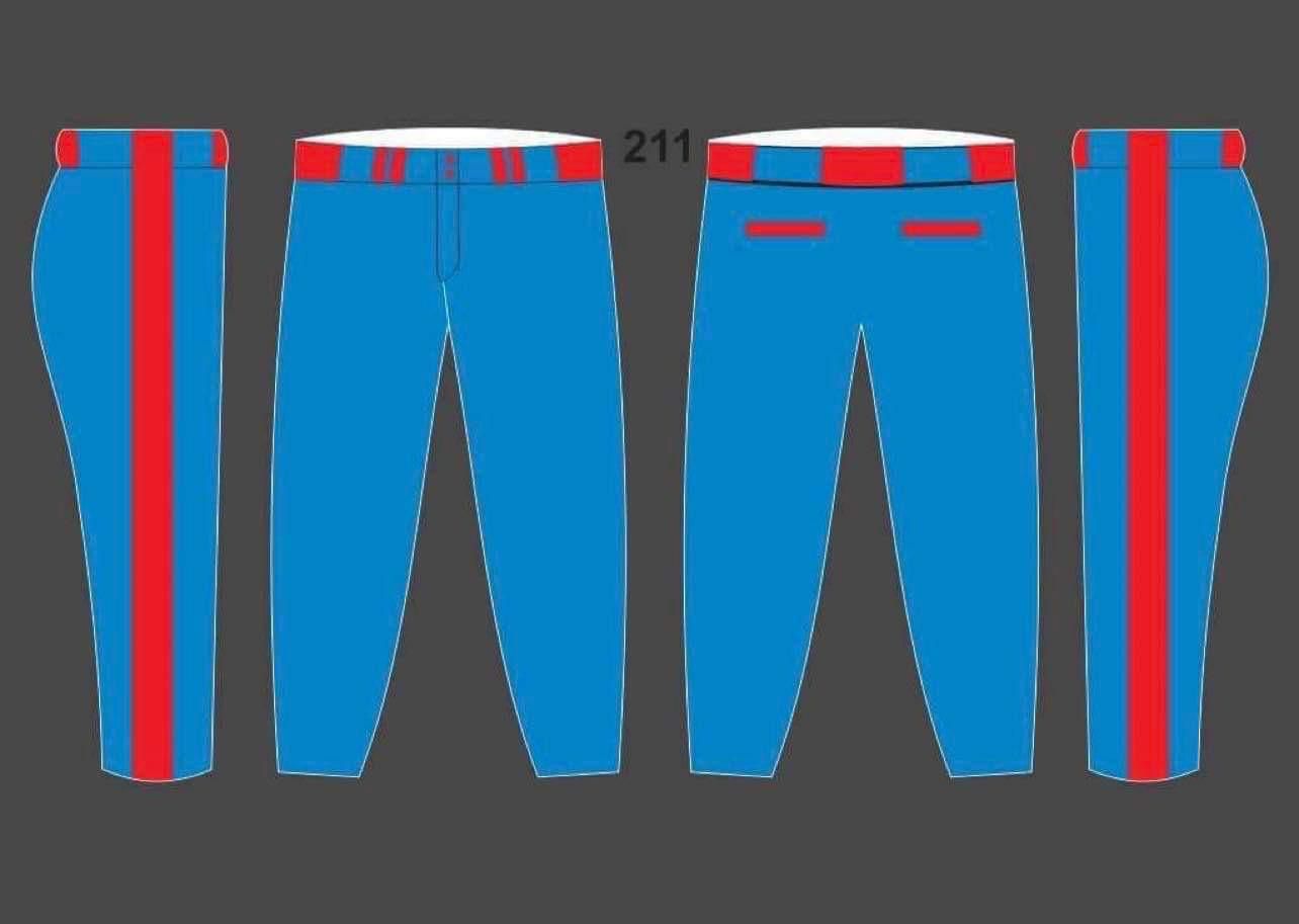 Custom baseball pants design – blue and red
